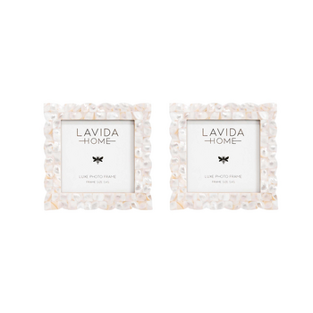 2PK LVD 5x5 Inch Scallop MOP Shell Picture Frame Iridescent 15.24x15.24x1.27cm