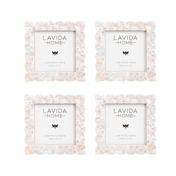 4PK LVD 5x5 Inch Scallop MOP Shell Picture Frame Iridescent 15.24x15.24x1.27cm