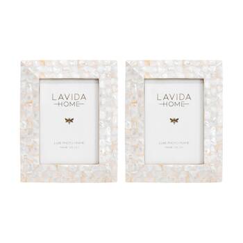 2PK LVD 5x7in Odette Contemporary MOP Shell Picture/Photo Frame Decor Mosaic