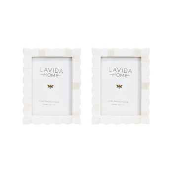 2PK LVD 5x7in Scallop Contemporary Bone Picture/Photo Frame Decor Iridescent