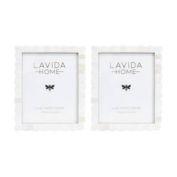 2PK LVD 8x10in Scallop Contemporary Bone Picture/Photo Frame Decor Iridescent