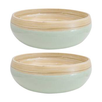 2PK LVD Large Natural/Sage Round Bamboo Decorative/Serving Bowl 30x30x10cm
