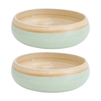 2PK LVD Low Natural/Sage Round Bamboo Decorative/Serving Bowl 20x20x6cm