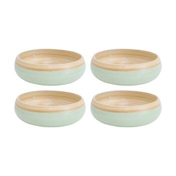 4PK LVD Low Natural/Sage Round Bamboo Decorative/Serving Bowl 20x20x6cm