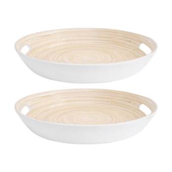 2PK LVD Round White Bamboo Serving Tray Home Kitchen Decor 35x35x5cm