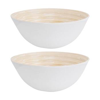 2PK LVD Medium Matt White Round Bamboo Decorative/Serving Bowl 25x25x10cm