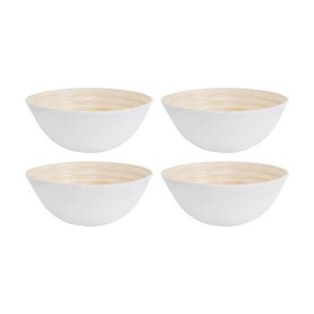 4PK LVD Medium Matt White Round Bamboo Decorative/Serving Bowl 25x25x10cm