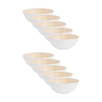 10PK LVD Low Matt White Round Bamboo Decorative/Serving Bowl 20x20x8cm