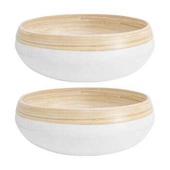 2PK LVD Large Natural/White Round Bamboo Bowl Decorative/Serving 30x30x10cm