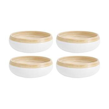 4PK LVD Low Natural/White Round Bamboo Bowl Decorative/Serving 20x20x6cm