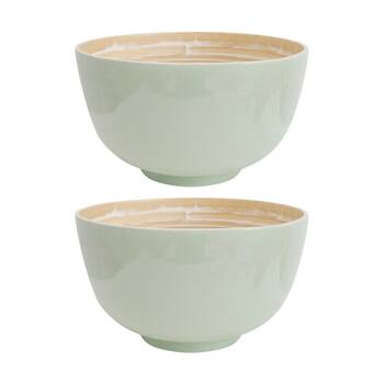 2PK LVD Medium Sage Round Bamboo Bowl Decorative/Serving 25x25x14cm