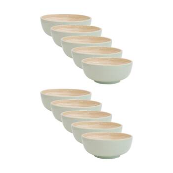 10PK LVD Small Sage Round Bamboo Bowl Decorative/Serving 15cm diameter