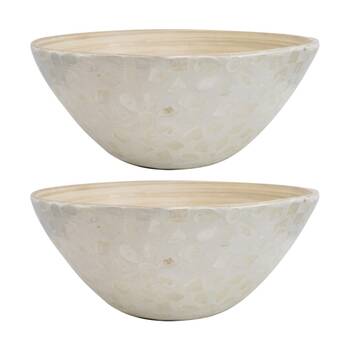 2PK LVD Medium Round Bamboo Capiz Shell Bowl Decorative/Salad 25x25x10cm