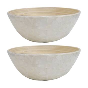 2PK LVD Low Round Bamboo Capiz Shell Bowl Decorative/Salad 20x20x8cm