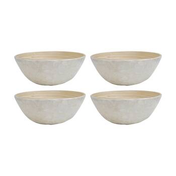 4PK LVD Low Round Bamboo Capiz Shell Bowl Decorative/Salad 20x20x8cm