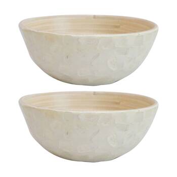 2PK LVD Small Round Bamboo Capiz Shell Bowl Decorative/Salad 15x15x6cm