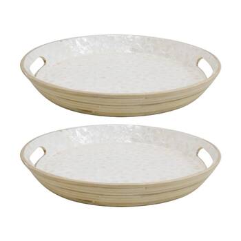 2PK LVD Bamboo/Capiz Shell Serving Tray Home Kitchen Decor 35x35x5cm