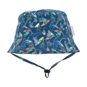 Splosh Out & About Kids Cotton Bucket Hat Chin Strap Blue Dino