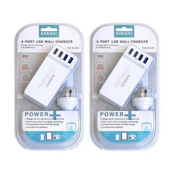 2PK Sansai 4-Port USB A & C Charging Station 30W Total Output 1.5m Top Insert