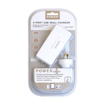 Sansai 4-Port USB A & C Charging Station 30W Total Output 1.5m Side Insert
