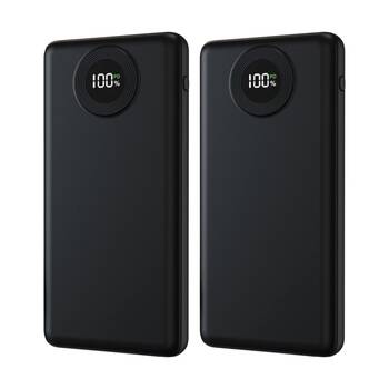 2PK Laser 10000mAh Power Bank Charger With LED Battery Level Display Blk