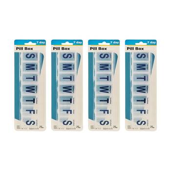 4PK Braz 7 Day Weekly Organiser Pill Box W/ Labelled Compartments Clear