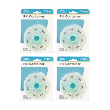 4PK Braz 7 Day Weekly Organiser Circular Pill Box W/ Labelled Compartment Assrtd
