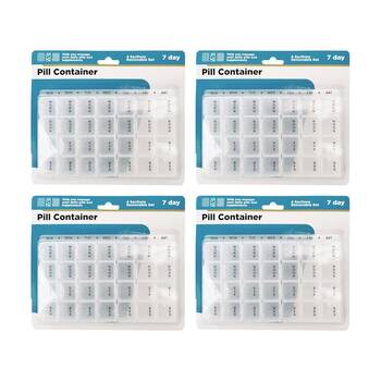 4PK Braz 7 Day & 4 Section Organiser Pill Box Set W/ Labelled Compartments Clear