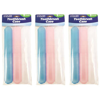 3x 3pc Braz Toothbrush Storage Travel Protector Cases Set Multi Colour