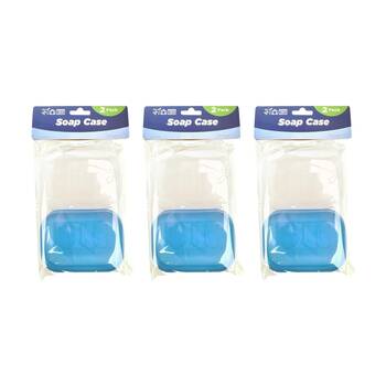 3x 2pc Braz PP Travelling Soap Case Accessory Set 11x7cm Blue/Clear