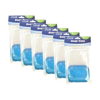 6x 2pc Braz PP Travelling Soap Case Accessory Set 11x7cm Blue/Clear