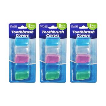 3x 5pc Braz Plastic Snap-On Universal Fit Toothbrush Covers Set Multi Colour