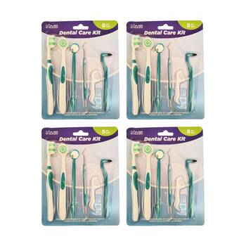 4x 8pc Braz Dental Care Kit W/ Toothbrushes Mirror & Pick Oral Hygiene