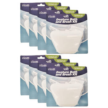 8PK Braz Denture Bath & Dual-Sided Brush Kit W/ Cleaning Box Oral Hygiene