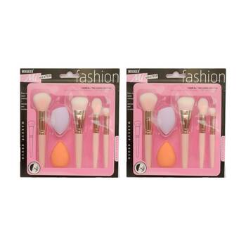 2x 6pc Braz Makeup Brush & Sponge Set W/ Soft Fluffy Bristles Pink/White