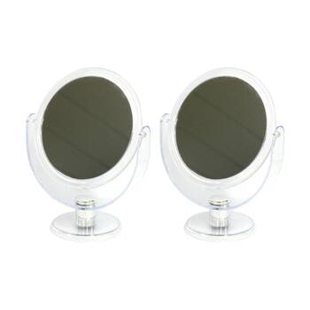 2PK Braz Dual Sided Small Tabletop Makeup Mirror W/ Adjustable Stand