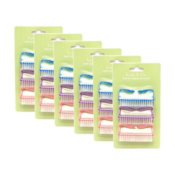 6x 3pc Lola & Co Nail Brush Scrubber Set W/ Handle Multi Colour
