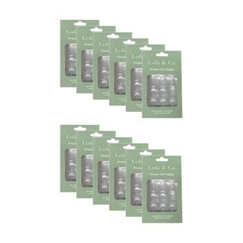 12x 24pc Lola & Co Plain Stiletto Tip Press-On Nails W/ Glue Tabs Clear/White