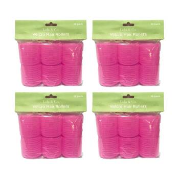 4x 18pc Lola & Co Hook & Loop Easy Attachment Hair Rollers Curlers Set Pink