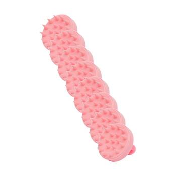 8PK Braz Hair Scalp Massage Silicone Shampoo Brush W/ Handle Pink