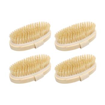 4PK Lola & Co Exfoliating Body Care Bath Brush W/ Wooden Base Strap Natural