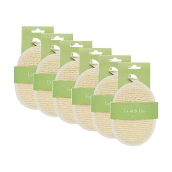 6PK Lola & Co Exfoliating Bath Shower Loofah Scrubbing Pad W/ Hanging Loop White