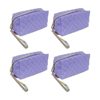 4PK Braz Quilted Cosmetic Make Up Bag W/ Wrist Strap & Zip 18x10x8cm Assorted