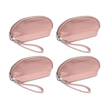 4PK Braz Round Cosmetic Make Up Bag W/ Wrist Strap & Zip Assorted