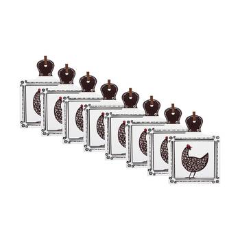 8PK LVD Black/White Chicken Square Ceramic/Cork Trivet Home Decor 20.5x15cm