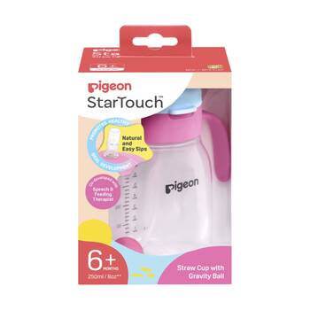 2pc Pigeon StarTouch Straw Cup W/ Gravity Ball 6M+ 250ml Bubblegum Pop