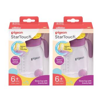 2x 2pc Pigeon StarTouch Straw Cup With Gravity Ball 6M+ 250ml Berry Blast