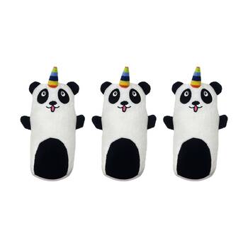 3PK Braz Soft Cuddly Throwing Plush Pet Dog Toy Pandacorn Design Black/White