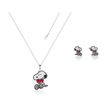 Couture Kingdom Peanuts Silver Accessory Snoopy Heart Earrings & Necklace