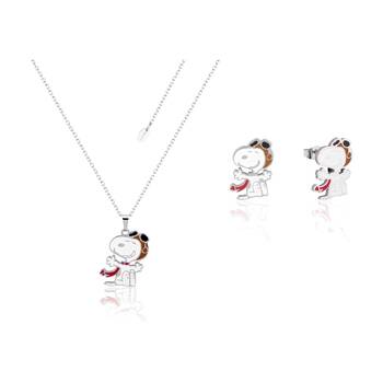 Couture Kingdom Peanuts Silver Snoopy Flying Ace Stud Earrings & Necklace